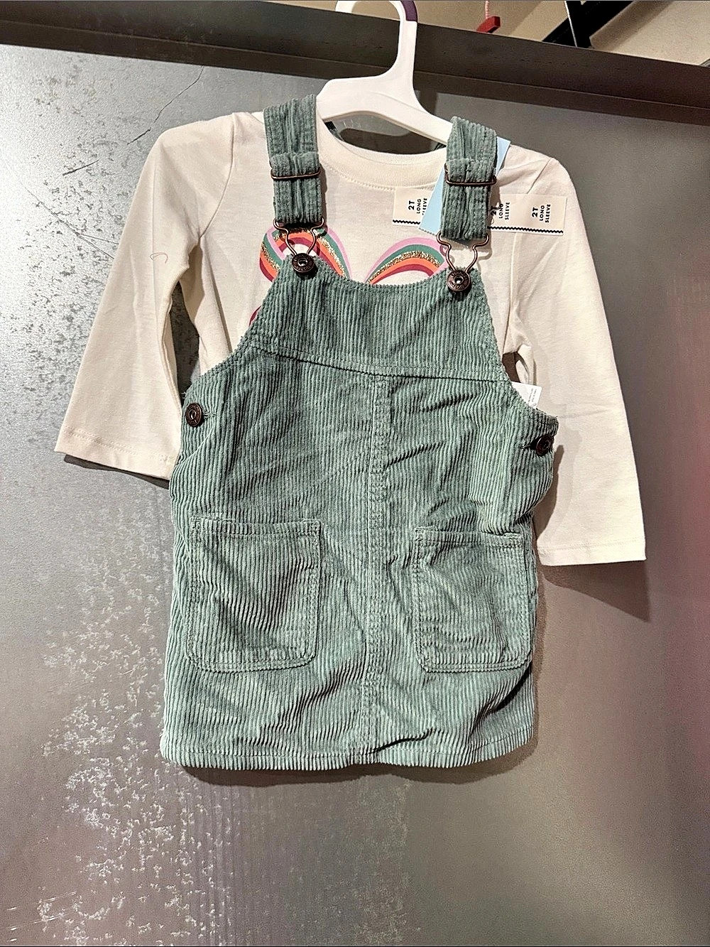 OshKosh B'gosh Corduroy Jumper Dress Set Green & White NWT